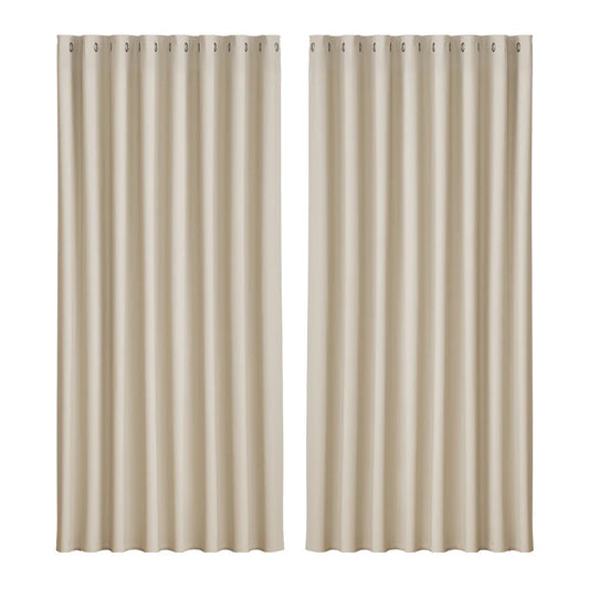 Blockout Curtains Eyelet Set of 2 - 300x230cm Beige