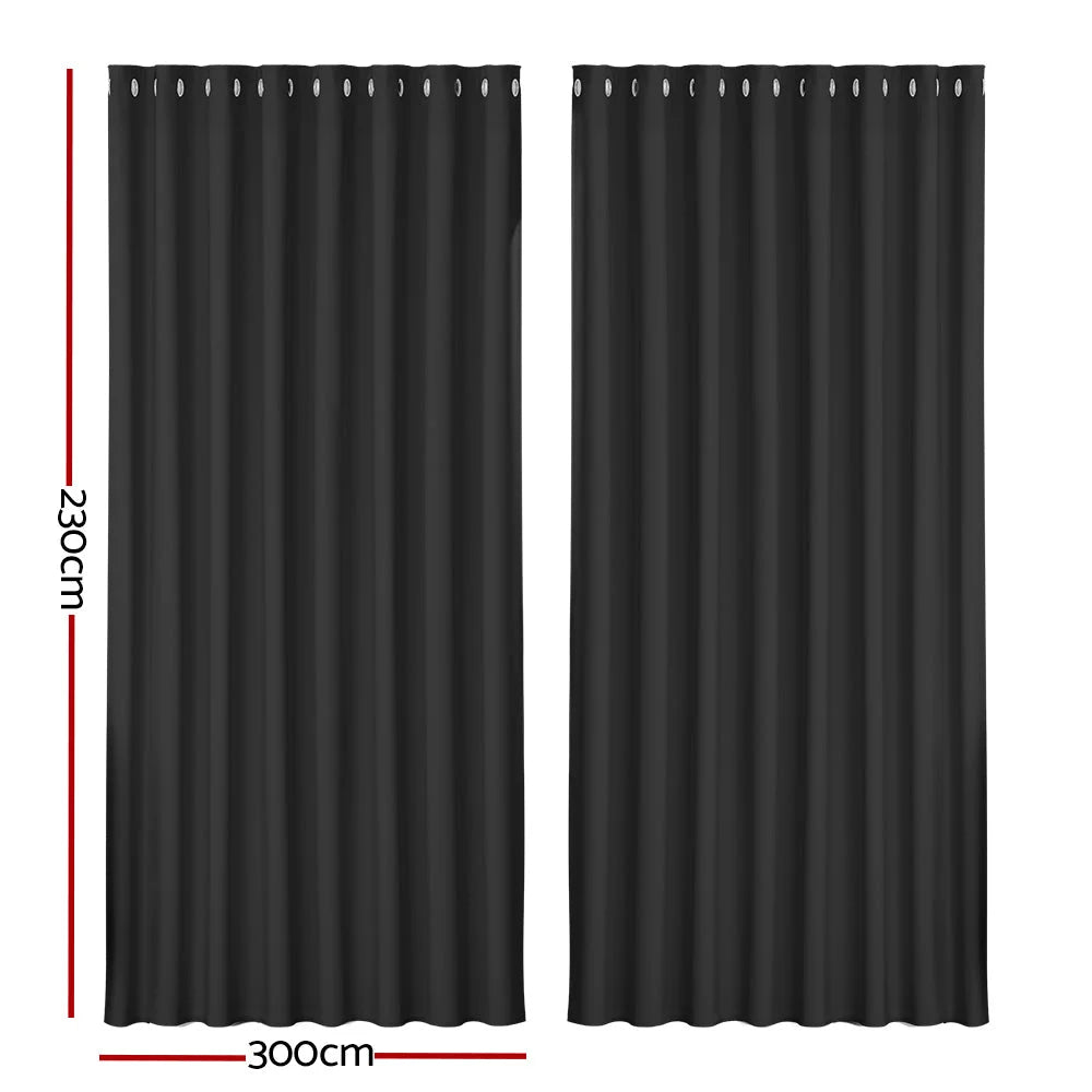 Blockout Curtains Eyelet Set of 2 - 300x230cm Black