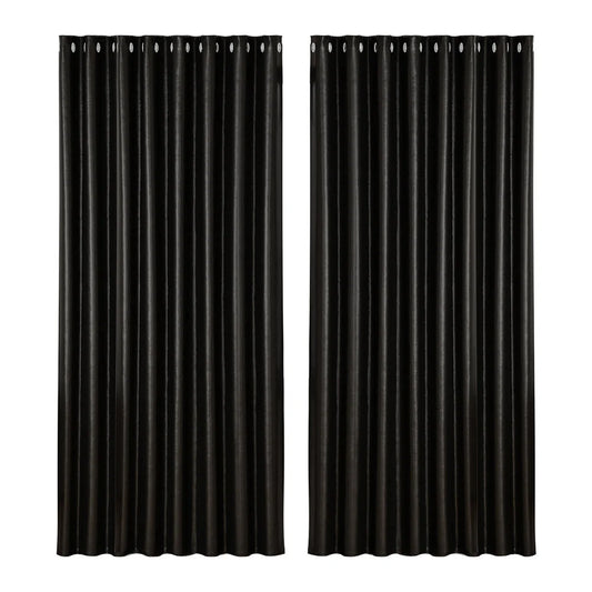 Blockout Curtains Eyelet Set of 2 - 300x230cm Black Shine