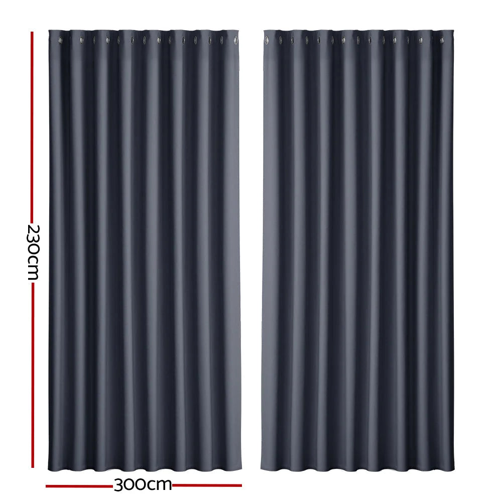 Blockout Curtains Eyelet Set of 2 - 300x230cm Charcoal