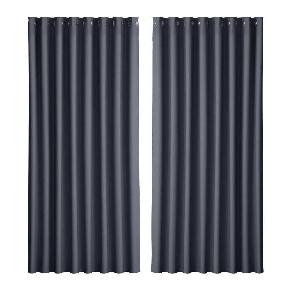 Blockout Curtains Eyelet Set of 2 - 300x230cm Charcoal