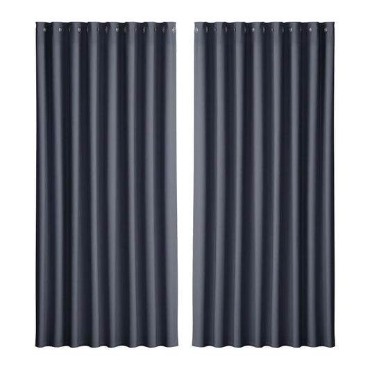 Blockout Curtains Eyelet Set of 2 - 300x230cm Charcoal