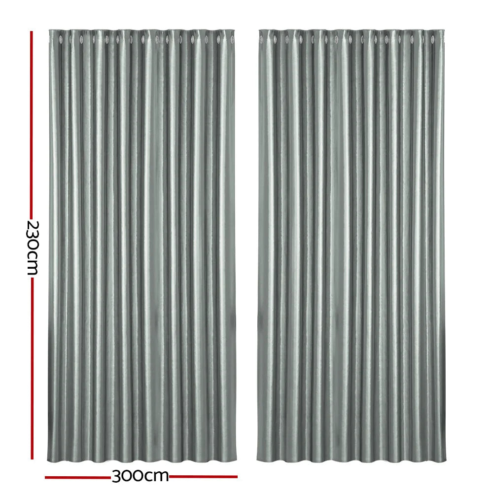 Grey 300x230cm blockout curtains eyelet with woven surface and bound edging