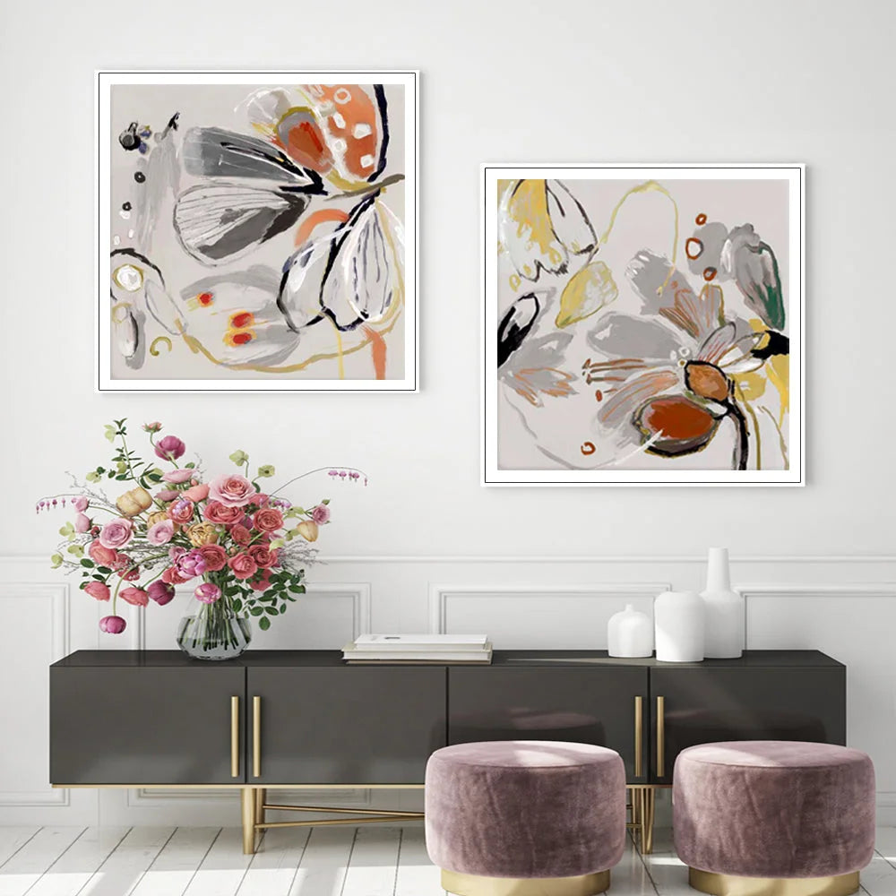 Blooming Spring Floral Wall Art Canvas 80cmx80cm 2 Sets