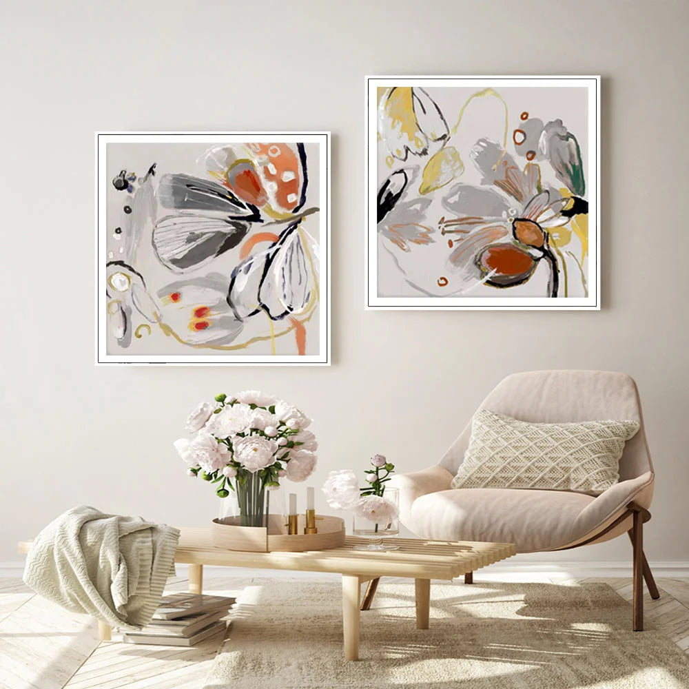 Blooming Spring Floral Wall Art Canvas 90cmx90cm 2 Sets