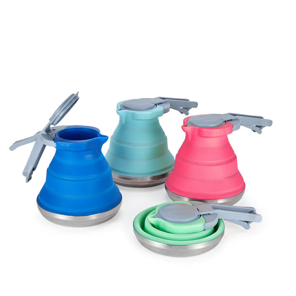 Blue 1.5L Collapsible Silicone Camping Kettle - Portable