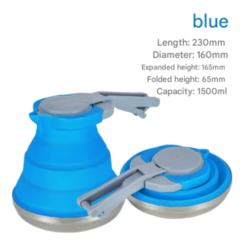Blue 1.5L Collapsible Silicone Camping Kettle - Portable