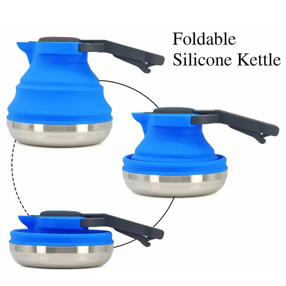 Blue 1.5L Collapsible Silicone Camping Kettle - Portable