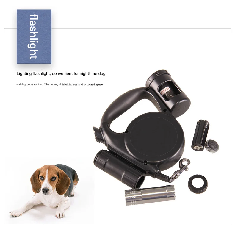 Blue 3-in-1 Retractable Dog Leash with LED Flashlight &