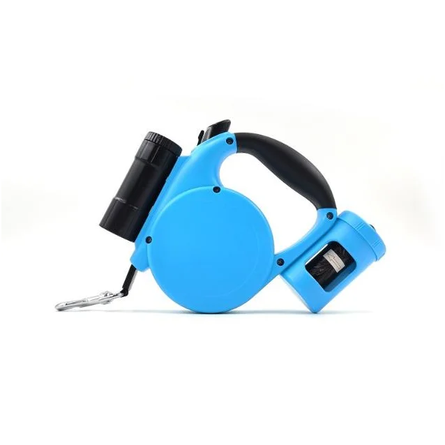 Blue 3-in-1 Retractable Dog Leash with LED Flashlight &