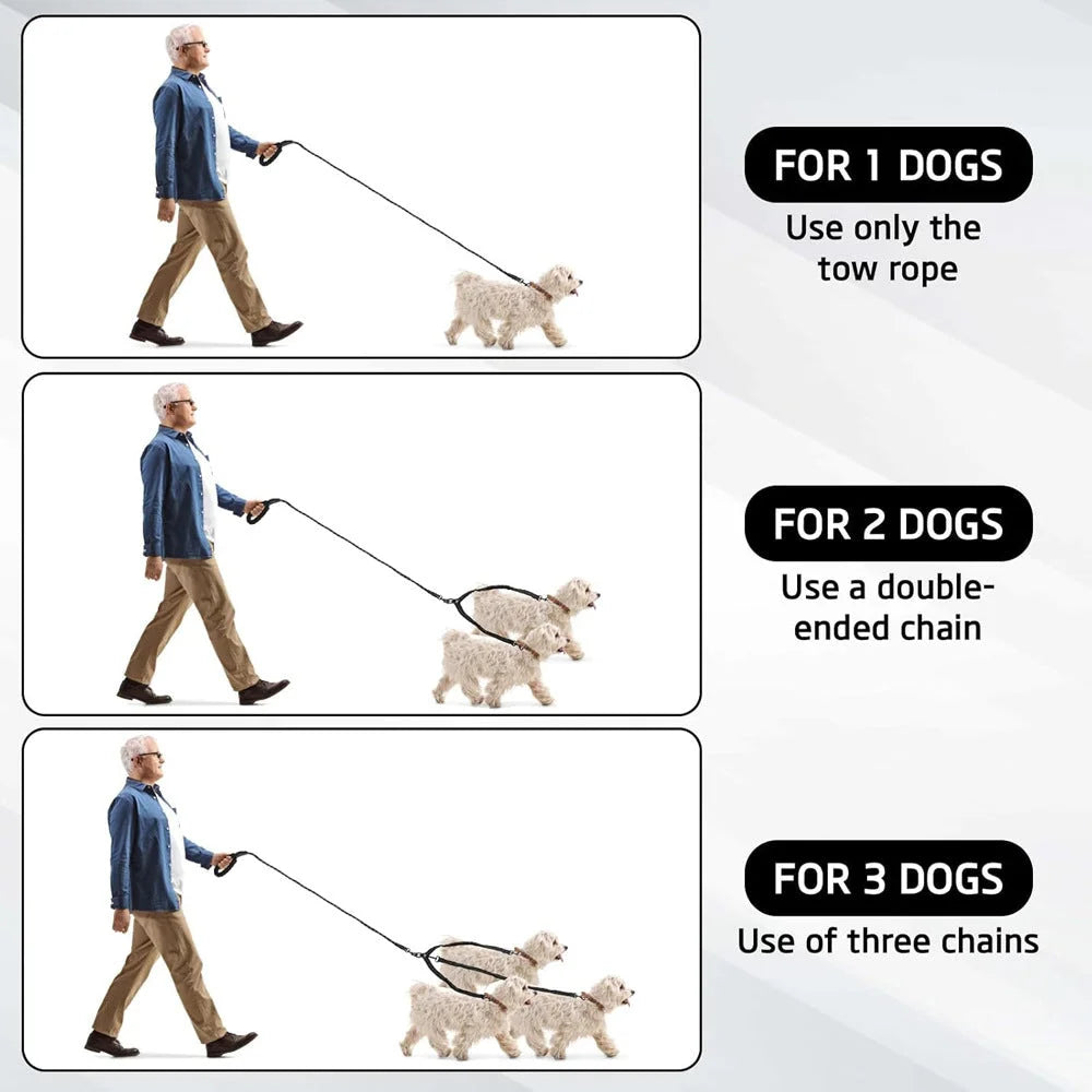 Blue 3-in-1 Tangle-Free Dog Leash for 1-3 Dogs - Heavy Duty
