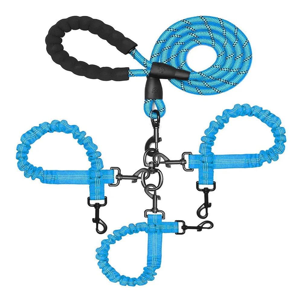 Blue 3-in-1 Tangle-Free Dog Leash for 1-3 Dogs - Heavy Duty