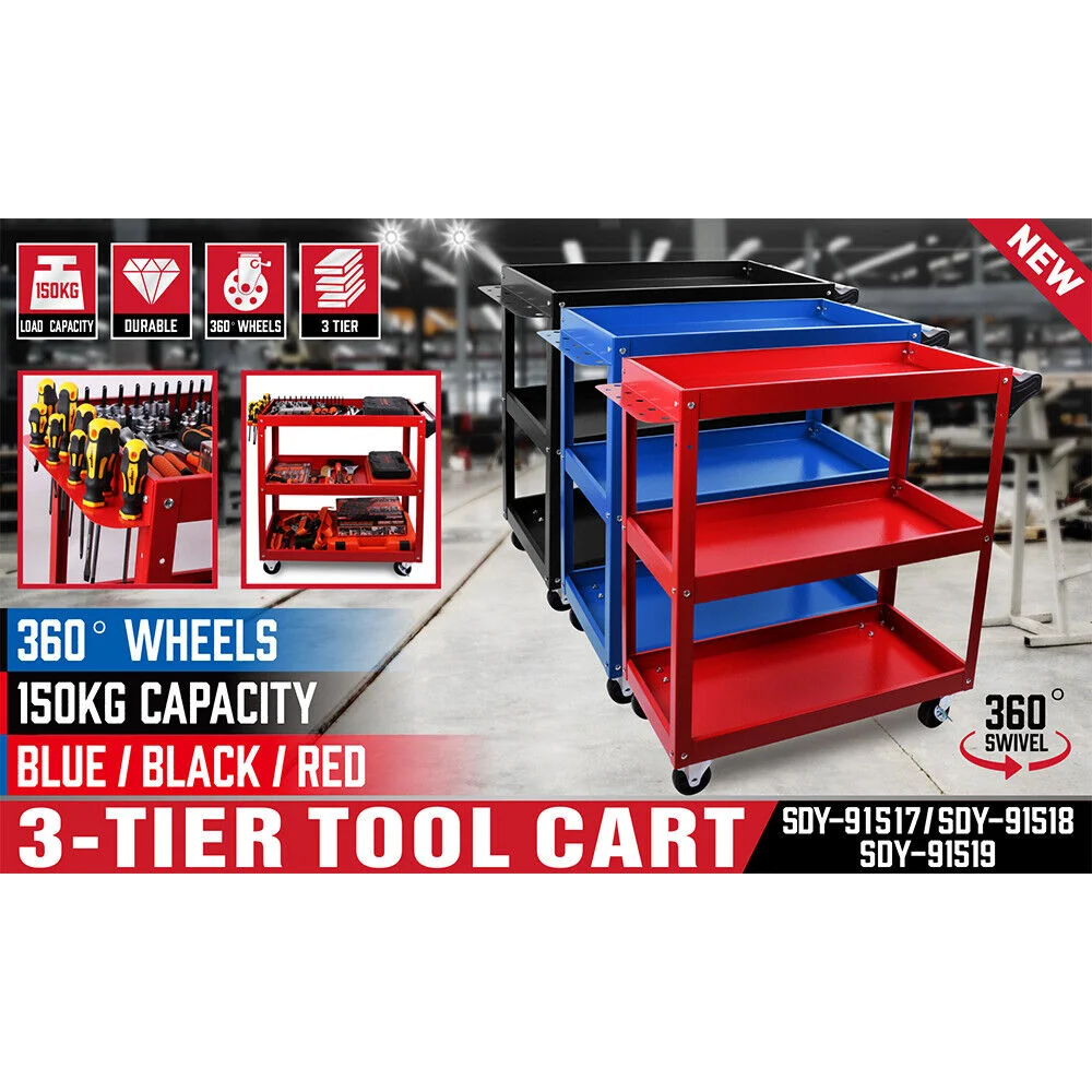 Blue 3-Tier Tool Cart Trolley Toolbox Storage Workshop
