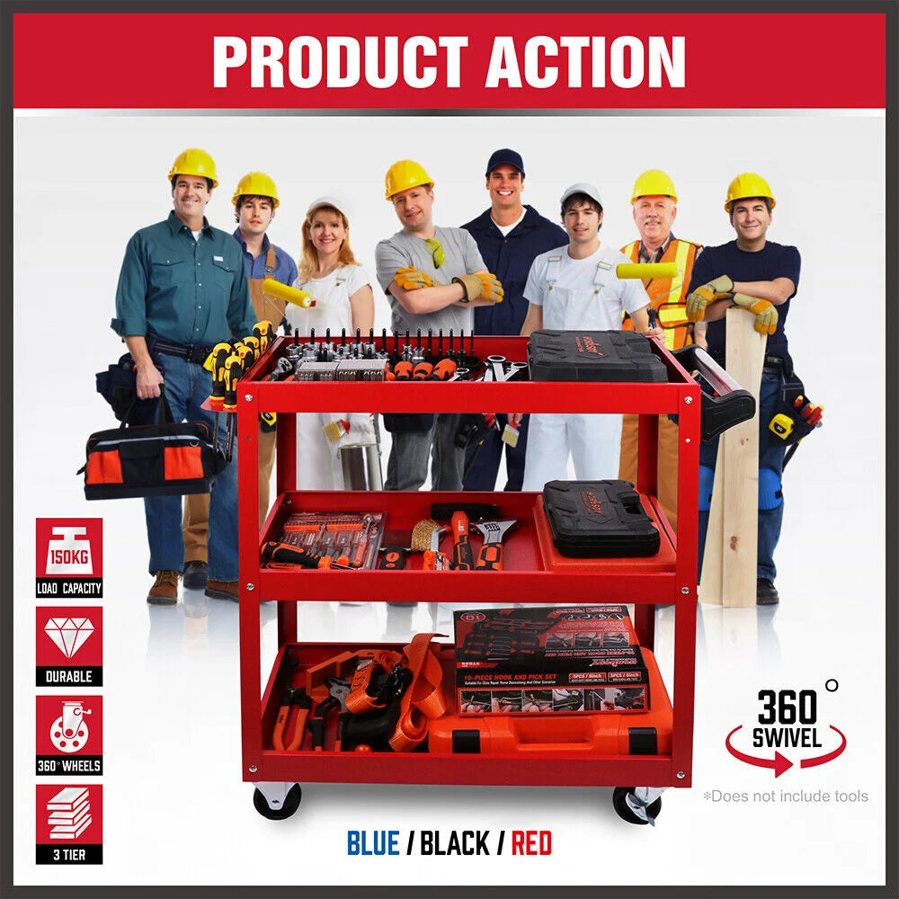 Blue 3-Tier Tool Cart Trolley Toolbox Storage Workshop