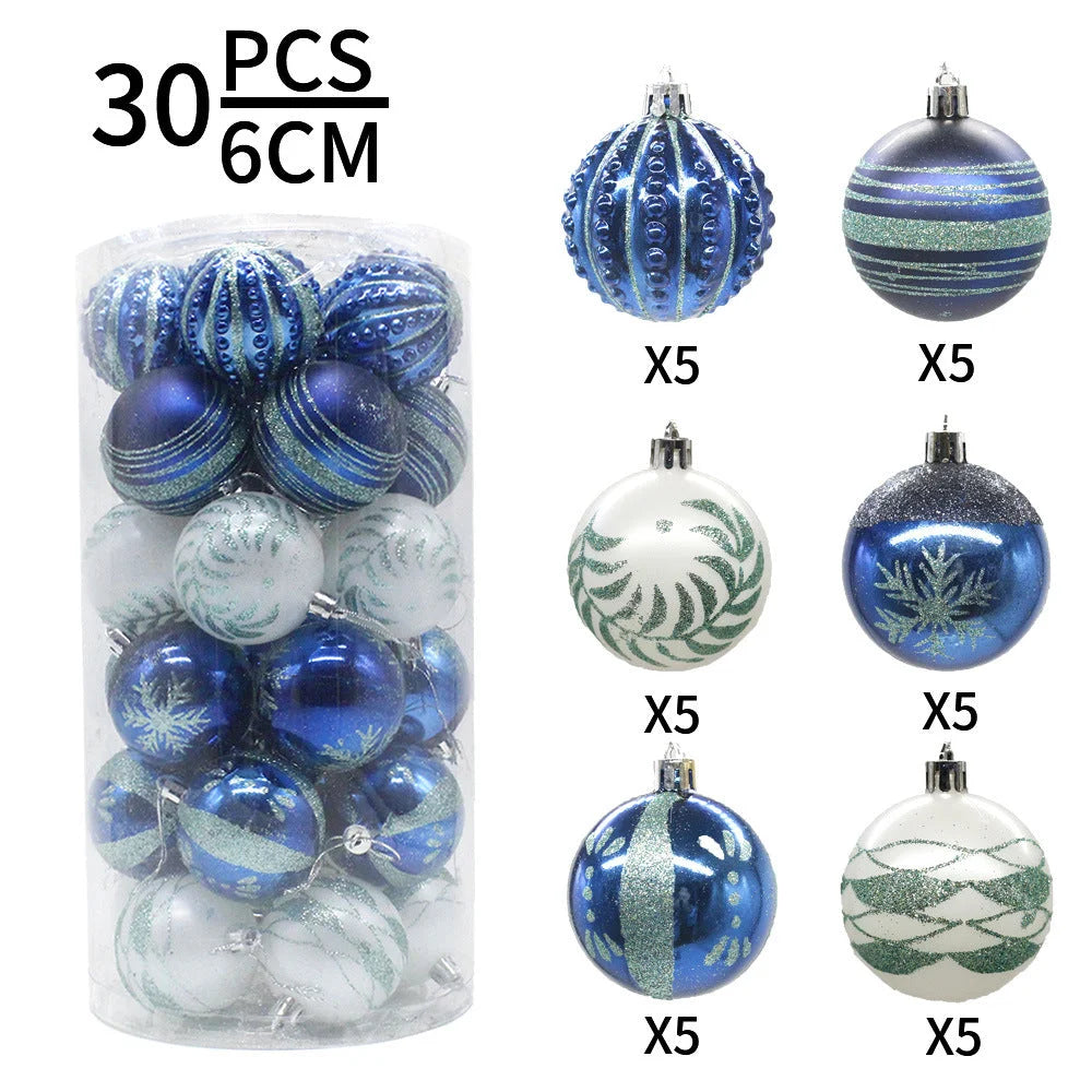 Blue 30-Piece 6cm Electroplated Christmas Baubles
