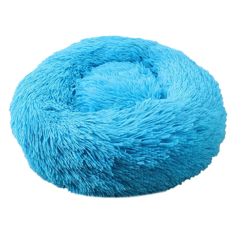 Blue 50cm Cozy Round Pet Bed - Plush Cat & Dog Bed