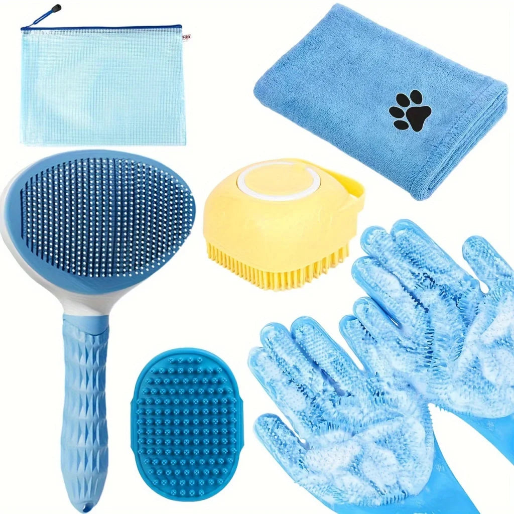 Blue 6 Piece Dog Grooming Bath Set Absorbent