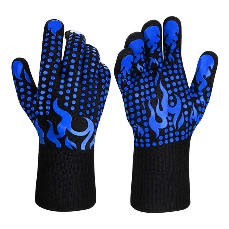 Blue a Pair Of Extreme Heat Resistant BBQ Gloves (500°C)