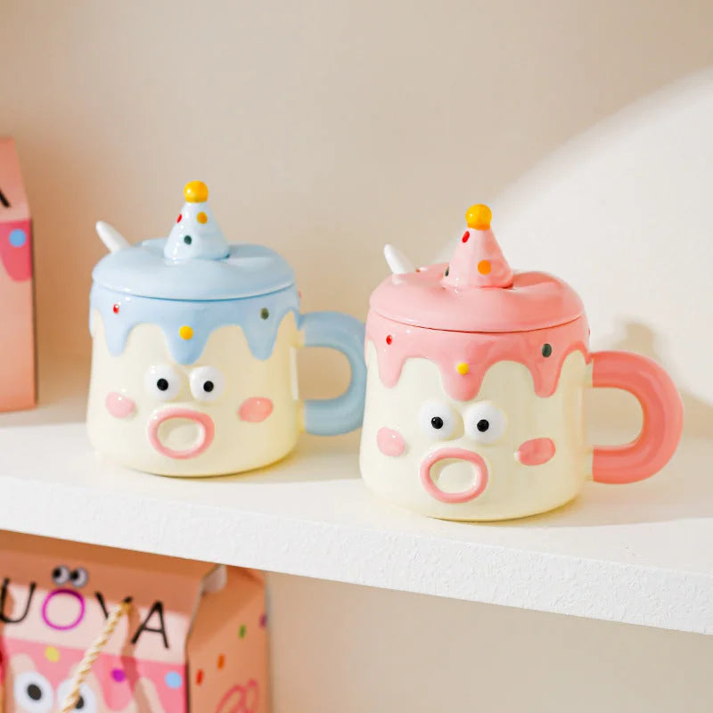 Blue Adorable Cartoon Character Ceramic Mug