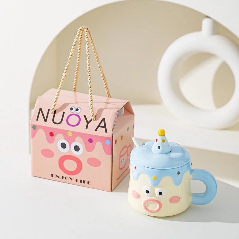 Blue Adorable Cartoon Character Ceramic Mug Set 420ml