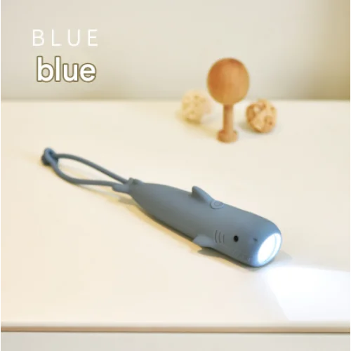 Blue Adorable Shark Silicone LED Flashlight for Kids - USB