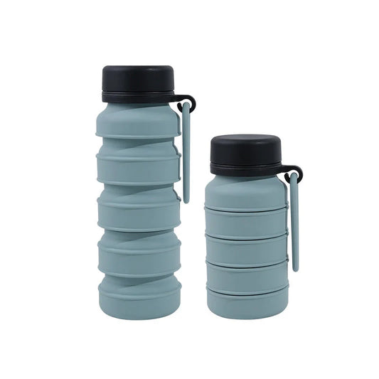 Blue Black Collapsible Silicone Water Bottle 510ml Portable