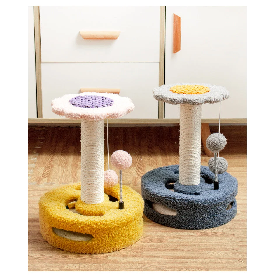 Blue And Grey Sunflower Cat Scratching Post - 35cm Sisal