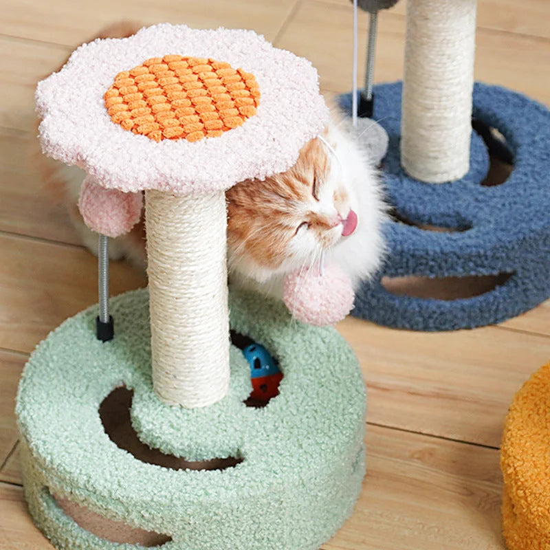 Blue And Pink Sunflower Cat Scratching Post - 35cm Sisal