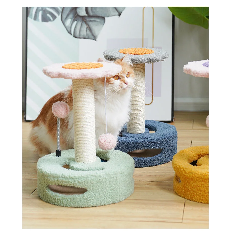 Blue And Pink Sunflower Cat Scratching Post - 35cm Sisal