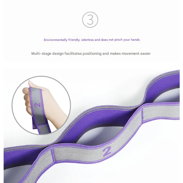 Blue and Purple 9-Loop Yoga Stretch Strap - Numbered Band