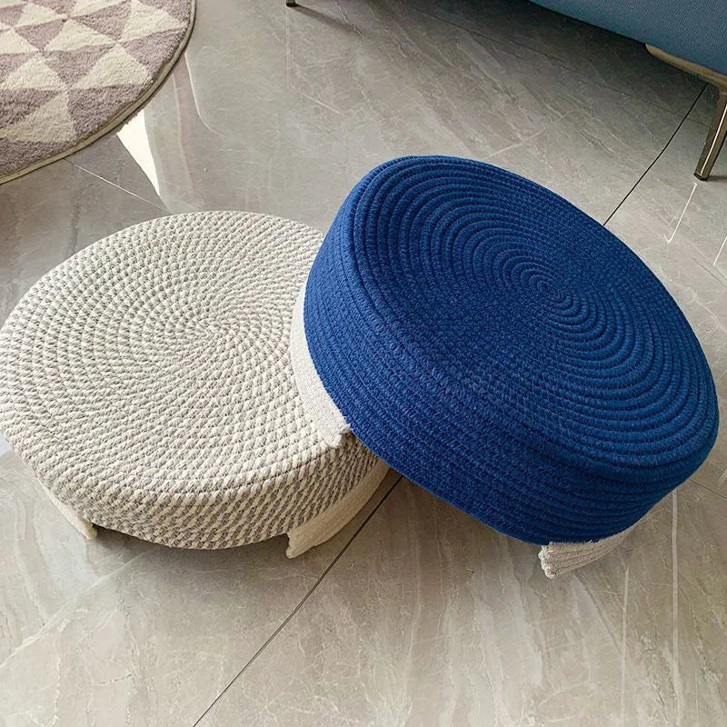 Blue and White Chic Two-Tone Woven Cotton Rope Cat Bed