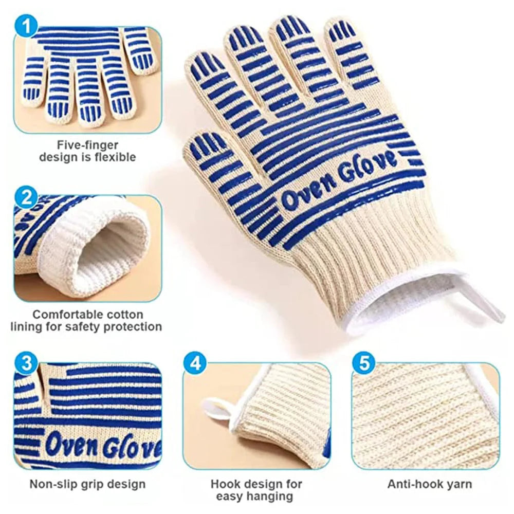 Blue and White Extreme Heat Resistant BBQ Gloves