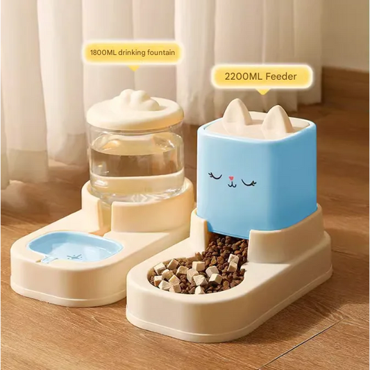 Blue Automatic Pet Feeder and Water Dispenser Set - Large