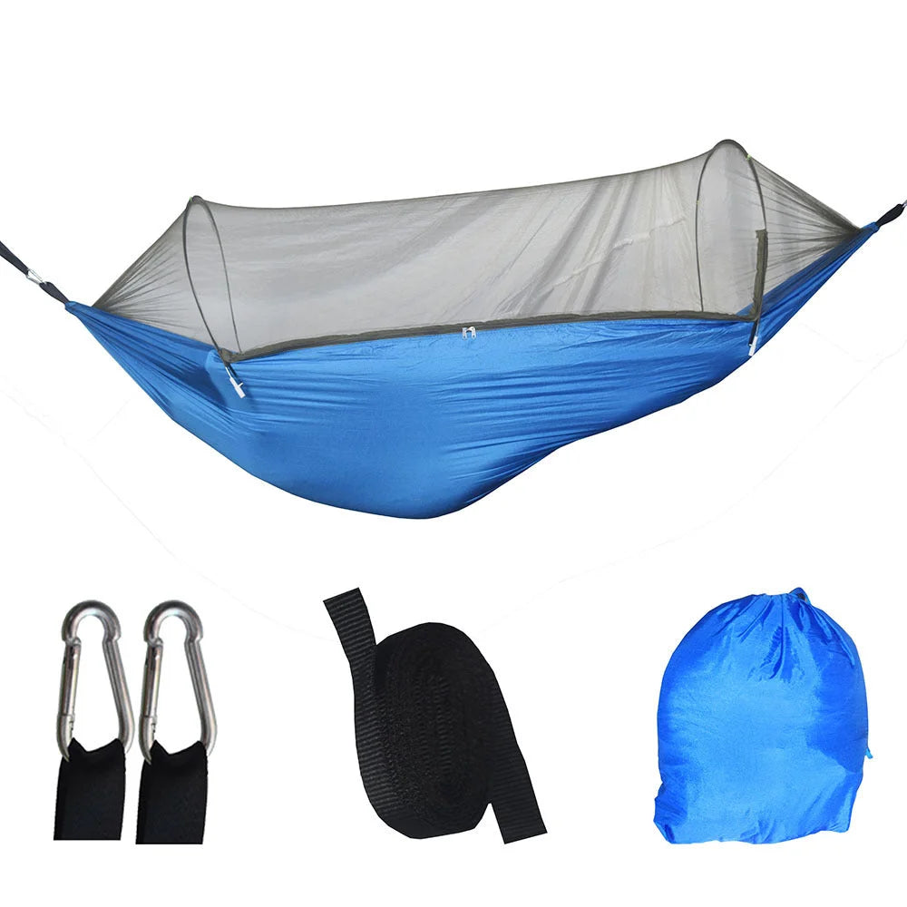 Blue Automatic Pop-Up Mosquito Net Hammock - 200kg Load