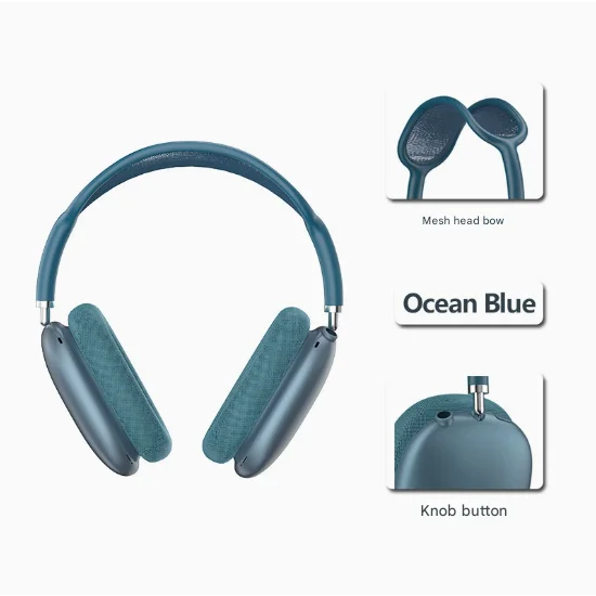 Blue Bluetooth Over-Ear Headphones - Mesh Headband Wireless