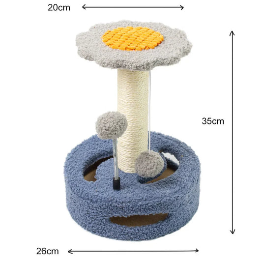Blue Bold Flower Cat Scratching Post - Interactive Plush &