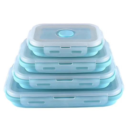 Blue Collapsible Silicone Bento Box Set - 4-Piece