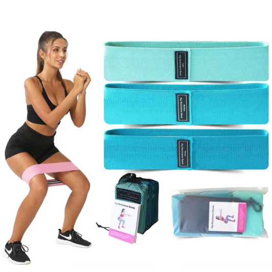 Blue Colour Scheme Fabric Resistance Bands Set - 3 Levels