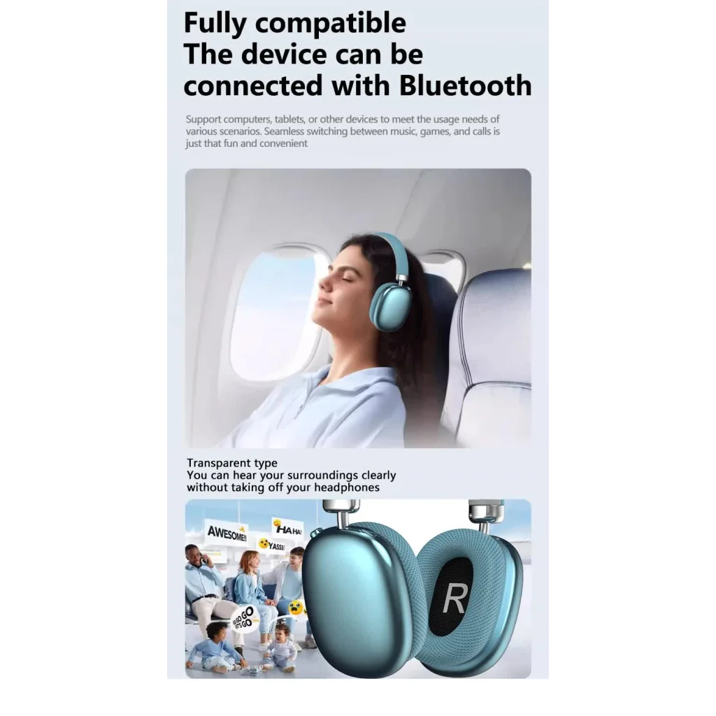 Blue Comfortable Over-Ear Headphones - Hi-Fi Sound Long