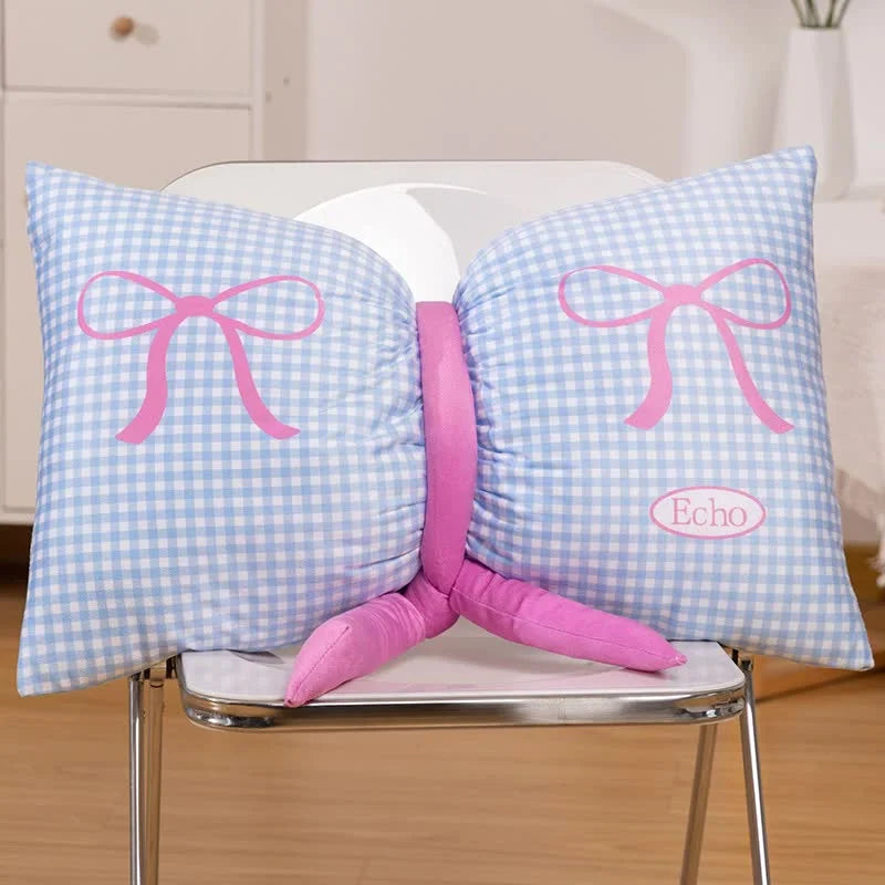 Blue Cute Butterfly Knot Pillow | Soft Bed & Seat Cushion