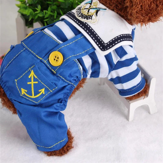 Blue Cute Sailor Dog Outfit - Striped Shirt & Anchor