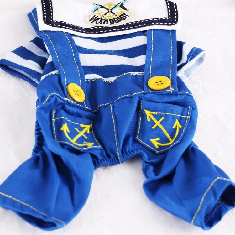 Blue Cute Sailor Dog Outfit - Striped Shirt & Anchor