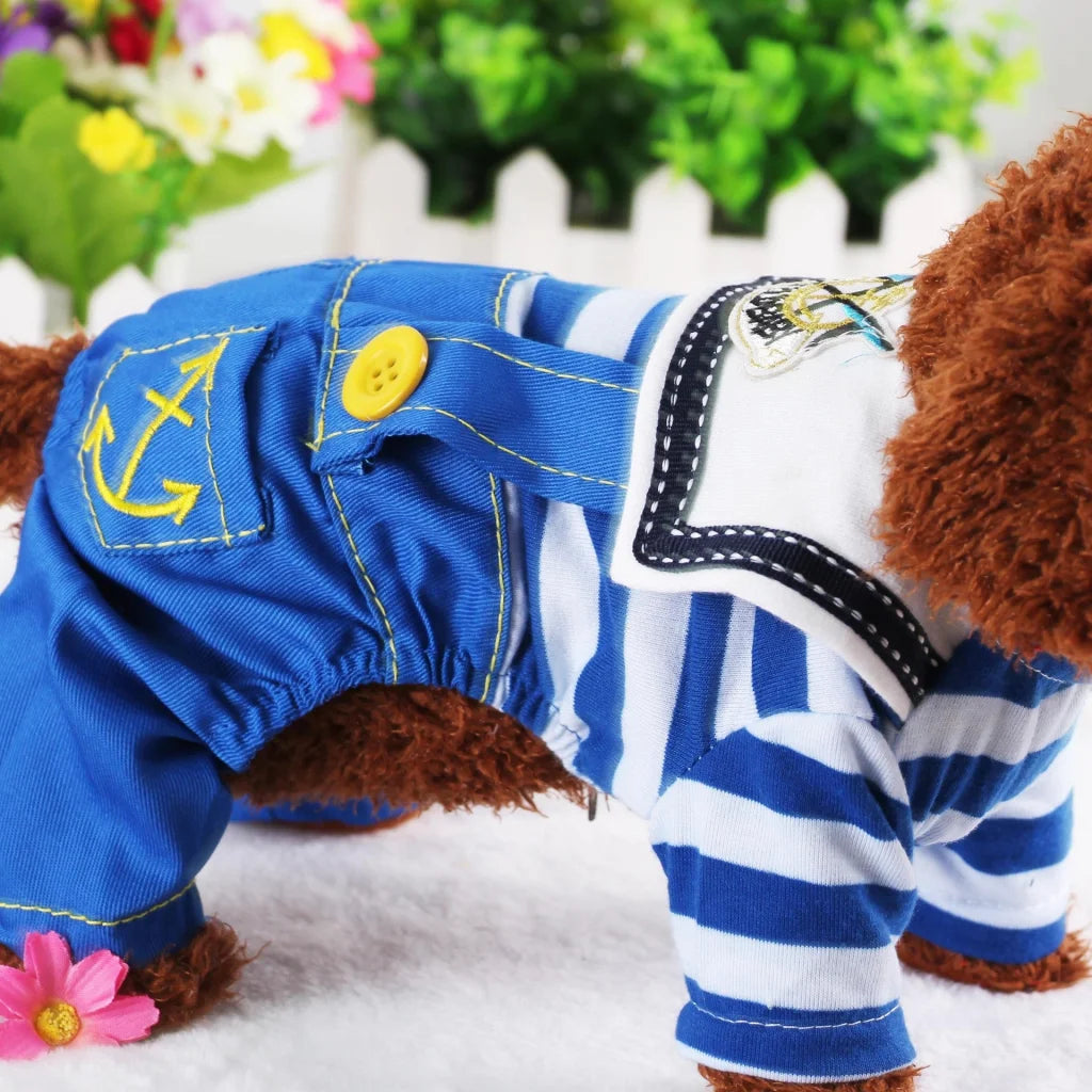 Blue Cute Sailor Dog Outfit - Striped Shirt & Anchor