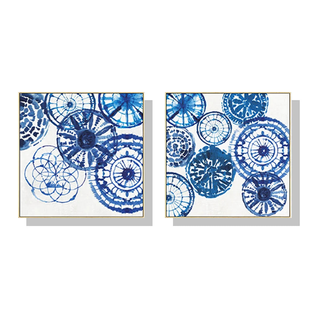 Blue Day Wall Art Canvas 40cmx40cm 2 Sets Gold Frame - Home