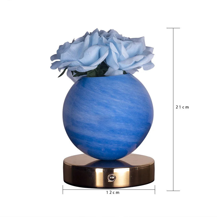 Blue Dreamy Rose Planet Lamp Night Light - Elegant 21cm