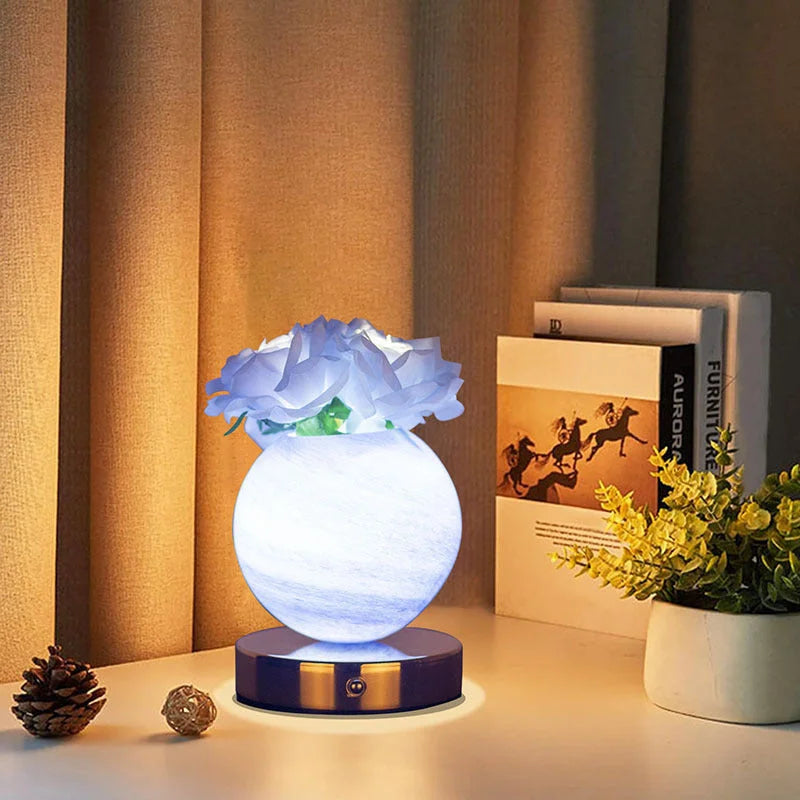 Blue Dreamy Rose Planet Lamp Night Light - Elegant 21cm