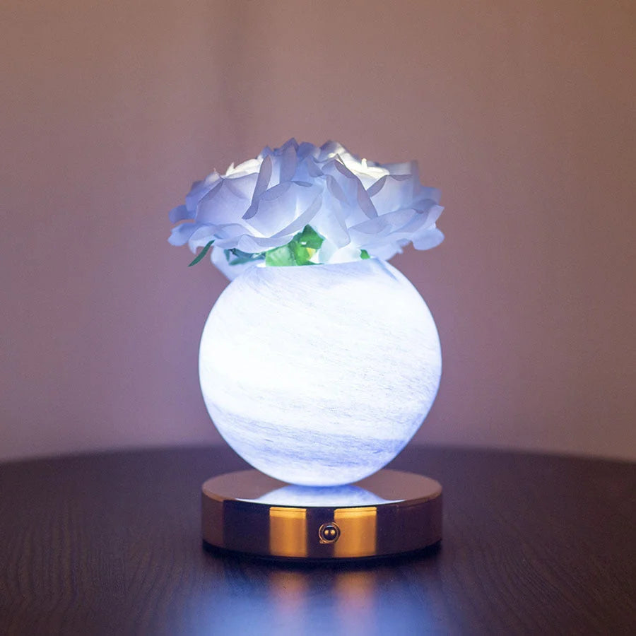 Blue Dreamy Rose Planet Lamp Night Light - Elegant 21cm