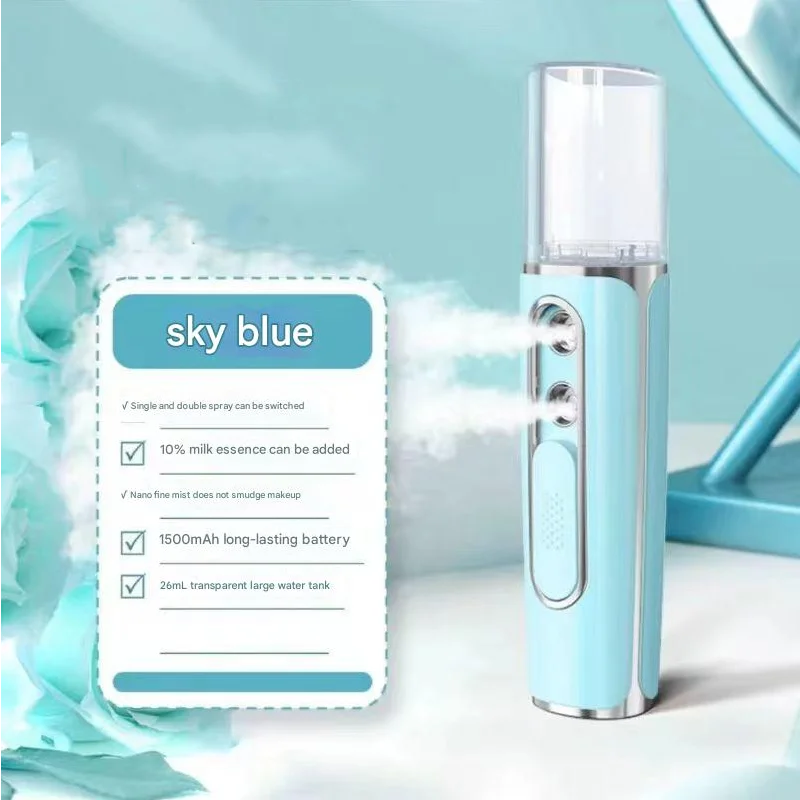 Blue Dual Nozzle Nano Facial Mister - USB Rechargeable