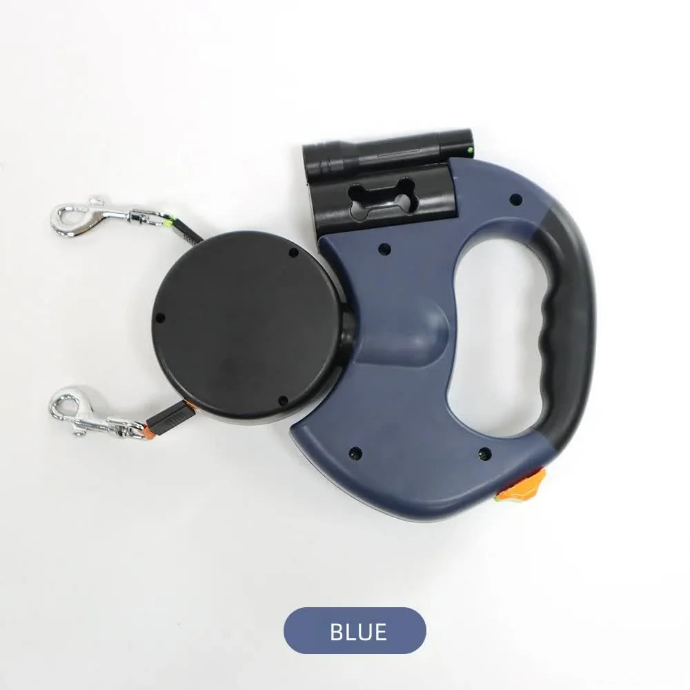 Blue Dual Retractable Dog Leash | 2-in-1 Automatic Pet