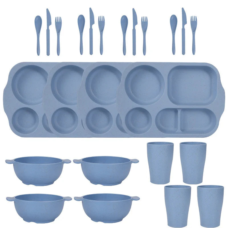 Blue Durable Eco-Friendly Wheat Straw Dinnerware Set - 24